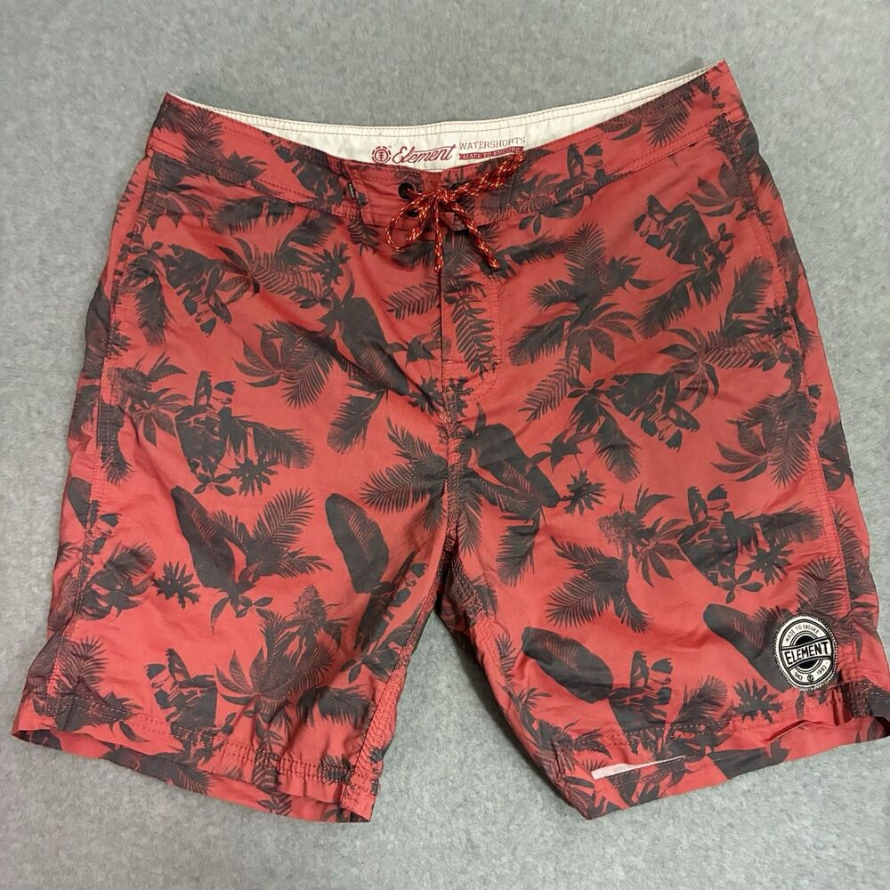 Element Watershorts Mens 34 Red Tropical Palm Print Board Shorts Swim Trunks